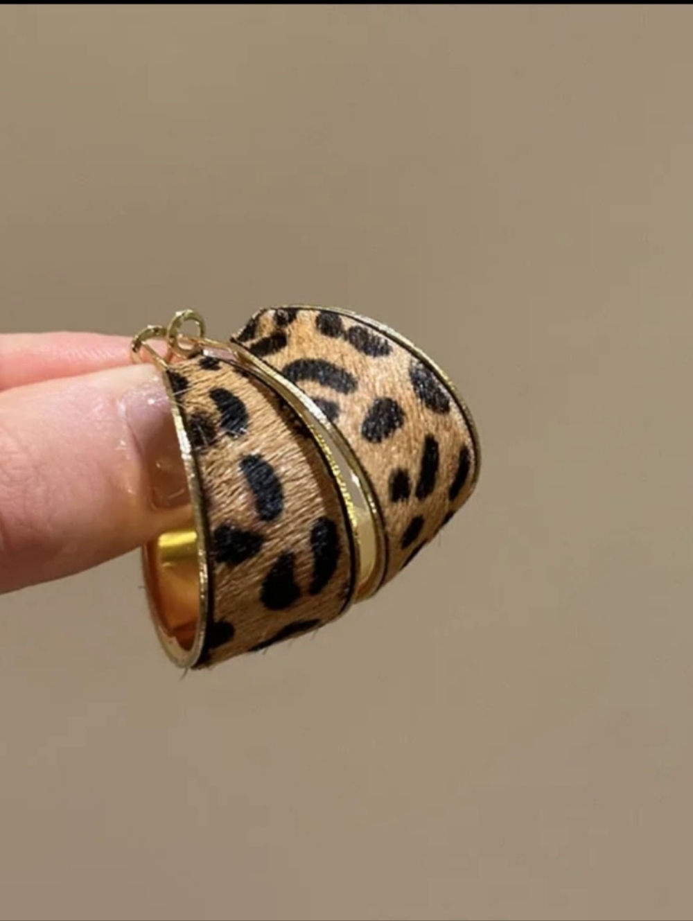 Leopard Print "Calf Hair" Women Hoop Earrings.